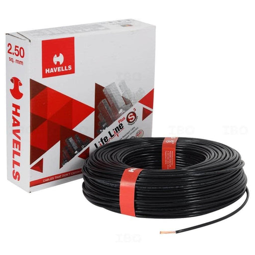Havells Flame Retardant (FR) House Cable Havells Life Line Plus 2.5 Sq.mm 1 Core Black (90 m) HRFR Flexible House Cable