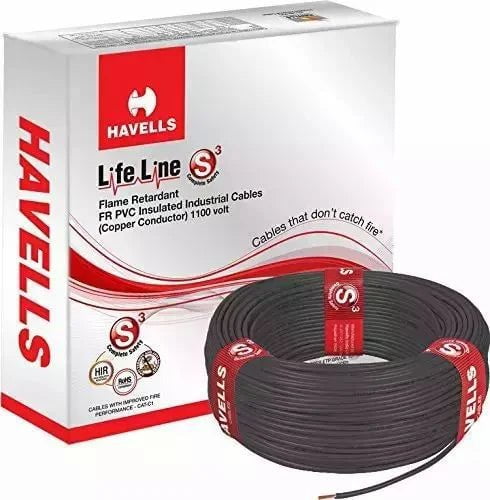Havells Flame Retardant (FR) House Wires Havells Life Line Plus 1 Sq. mm Black 90 m HRFR PVC Insulated Flexible Cable