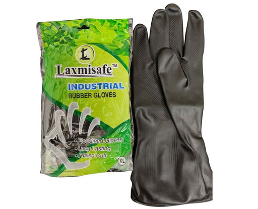Laxmi Safe Rubber Gloves Laxmi Safe Industrial Black Rubber Hand Gloves (Pair of 10)