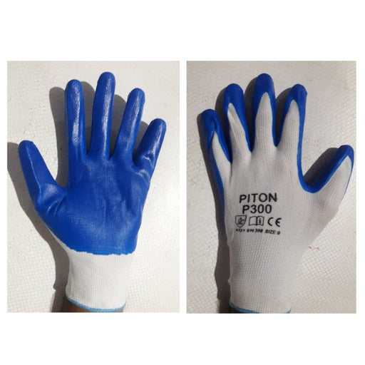 Piton Coated Gloves Piton White Blue Nitrile Coated Gloves (Pack of 12 Pairs)