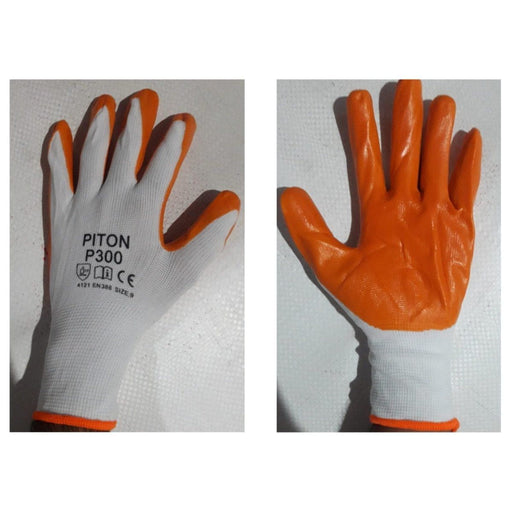 Piton Coated Gloves Piton White Orange Nitrile Coated Gloves (Pack of 12 Pairs)