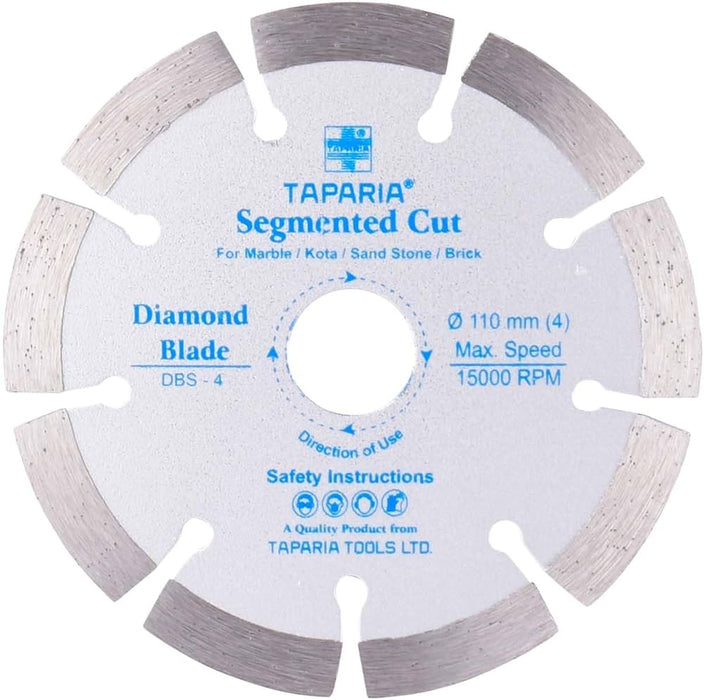 Taparia Diamond Cutting Blade Taparia 110mm/4Inch Diamond Cutting Blade Segmented Cut (DBS-4) (Pack Of 10 N)