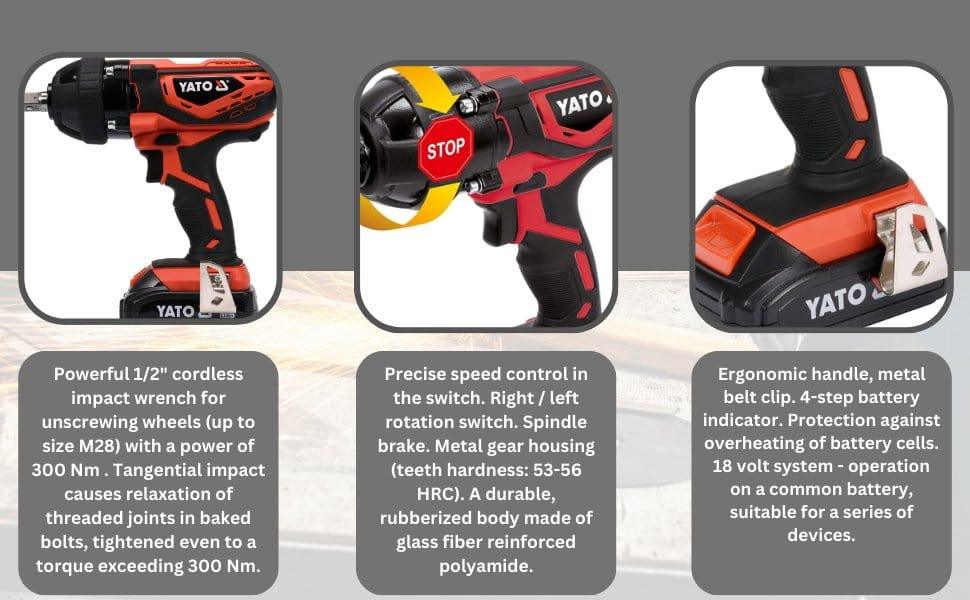 Yato Electric Impact Wrench Yato 0-2200 RPM Battery Operated Cordless Impact Wrench YT-82804